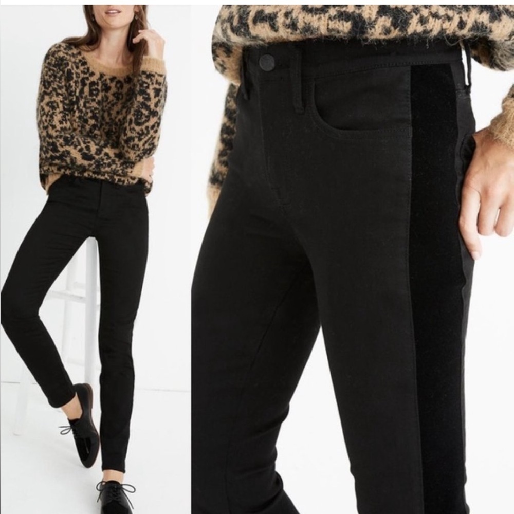 Madewell 9" Mid-Rise Skinny Velvet Tuxedo Stripe Edition Black Denim Jeans 27